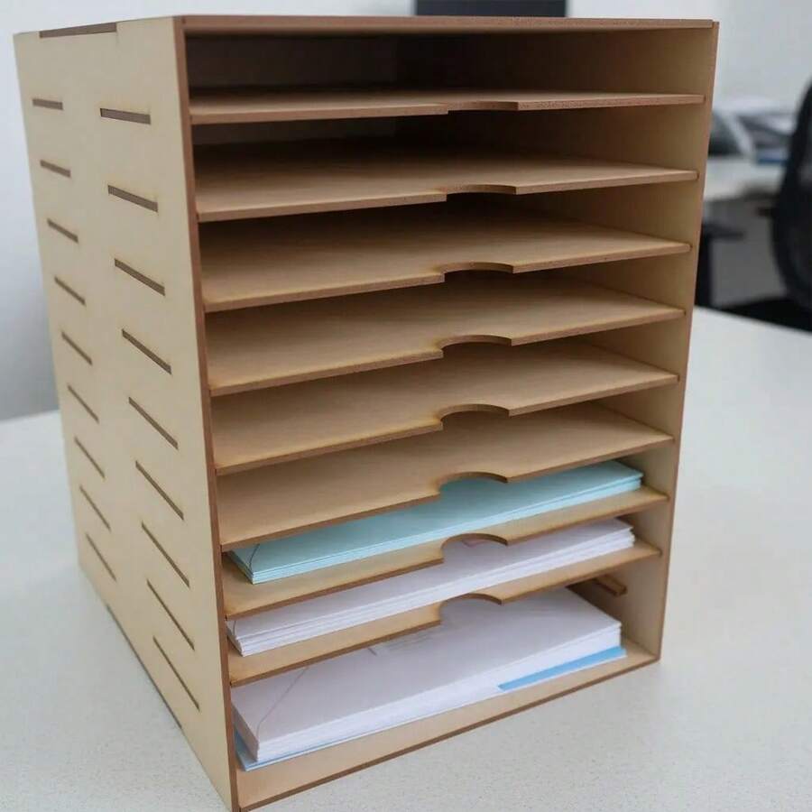 Exhibidor Organizador De Hojas Carta Mdf 10 Compartimentos - Natural - Ver 1