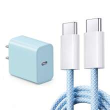 20W Wall Fast Charging Kit USB-C Type Charging Adapter, With 3.3FT/100cm Type-C To USB-C Nylon Braided Charging Cable Anti-Tangle Data Line, Compatible With IPhone 17 16 15 Pro Max Plus, And Other Android Type-C Port Portable Charging Kit - Pink/White/Blue/Purple - US A Type Plug(110-127V) - View 12