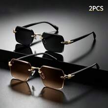 Fashion Square Rimless Glasses, Cut Edge Design, Lightweight And Comfortable, Equipped With PC Lenses, Suitable For Men And Women, Ideal For Daily Wear Or Party Occasions, Retro Fashion Men's Glasses - Multicolor - View 2