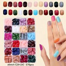 576 Pcs (24 Mixed Colors) Y2K Long Almond Glossy Nail Tips, Including Green, Purple, Red, Blue, Rose Red Cat Eye Crystal Cat Eye Acrylic Tips, Perfect For Long Almond Nail Designs - Multicolor - View 4