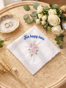 1pc Custom Text Wedding Handkerchief, Personalized Happy Tears Bridal Hankie, Custom Flower Gift For Bride, Mother Of The Bride Groom Keepsake - Multicolor - View 26