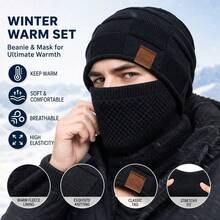 Unisex Winter Thermal Lined Cold-Proof Face Mask 2-Piece Set Hat - Elastic Drawstring Closure, Lightweight And Warm, Suitable For Cycling, Skiing, Outdoor Sports, Solid Color Pullover Hat, Winter Warm Thermal Lined Windproof Ear Muffs Hat Outdoor Casual Hat With Mask Set - Multicolor - View 2