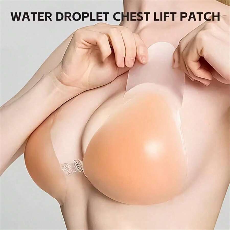 1pc/2pcs Silicone Teardrop-Shaped Lift-Up Breast Petals For Wedding Dress, Push-Up Invisible Nipple Covers For Camisole Dress, Anti-Sagging - Beige - View 1