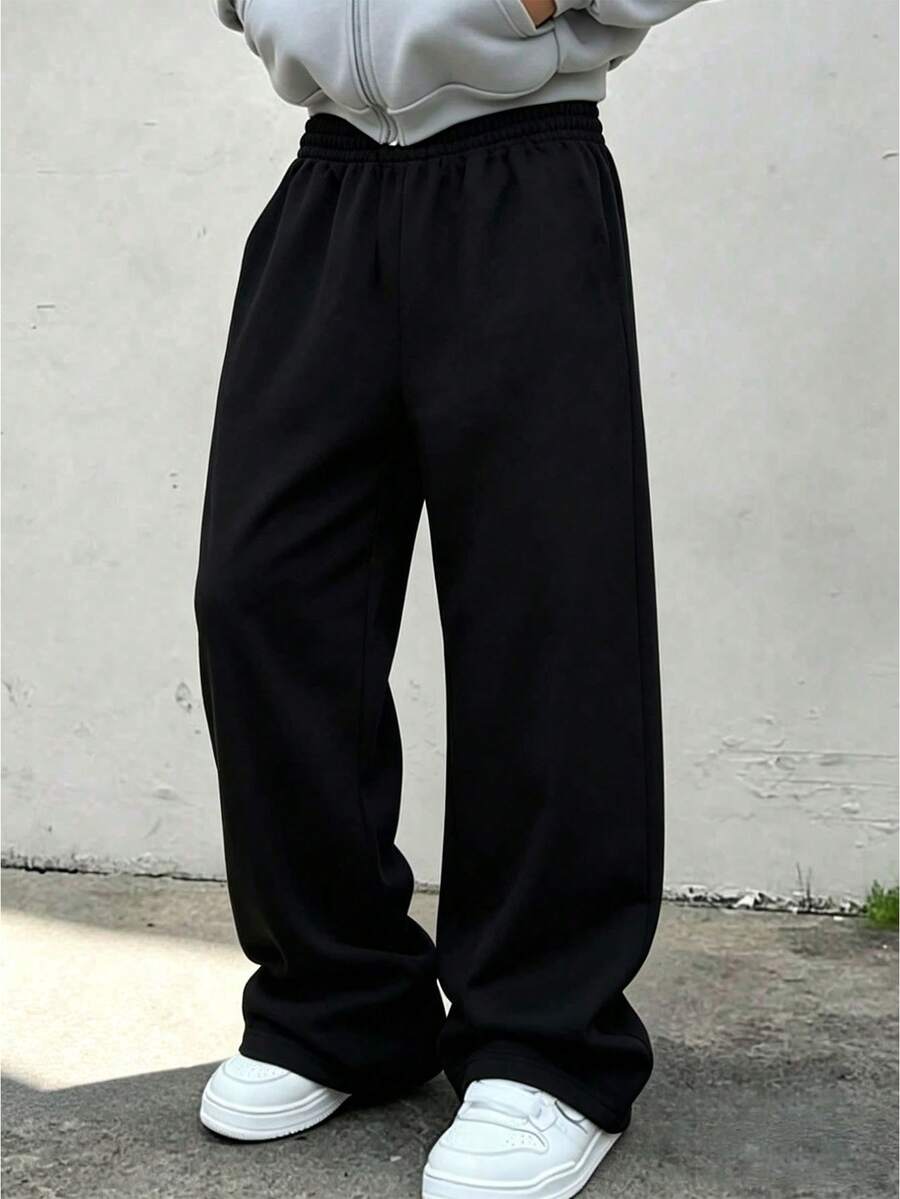 1pc Teen Boys Sports Wide Leg Pants, Casual Fashion, Loose Fit, Suitable For Sports And Daily Wear, Appropriate For Spring, Summer And Autumn - Black - View 1