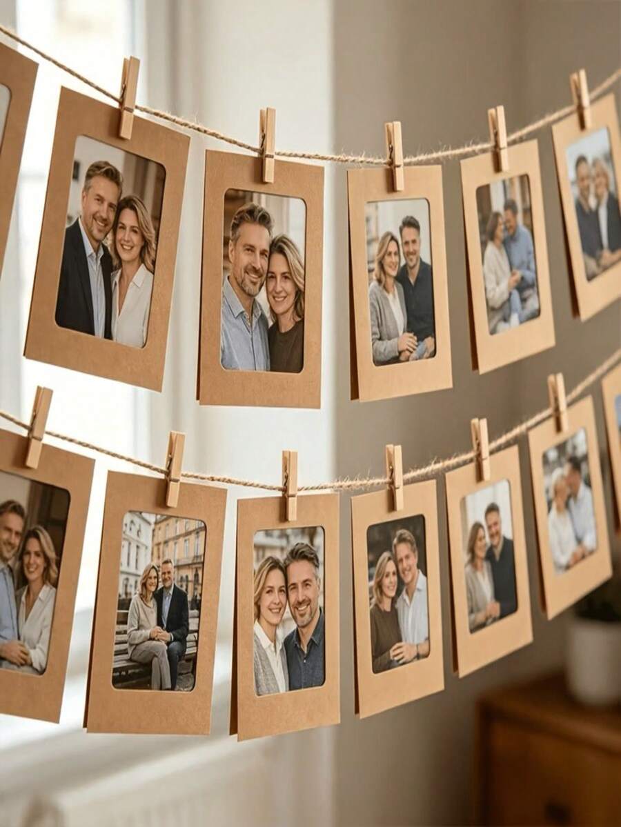 20pcs/Set Paper Photo Frame Set, Hanging Photo Display Banner, DIY Clip Photo Display Rack, Suitable For Home, Baby Room, Office, Wedding And Party Decoration