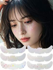 6pcs Glitter Freckle Heart Shaped Temporary Tattoo Stickers, Waterproof Temporary Tattoos With Shiny Star Heart Dot Patterns, Suitable For Adults, Can Be Used For Parties, Festivals, Daily Makeup, Etc. - Multicolor - View 3