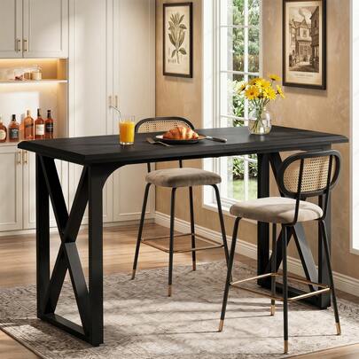 Tribesigns Tavolo bar 140 * 70 * 91 cm, tavolo alto con stabile struttura a X, tavolo da bar rettangolare in stile industriale per cucina, sala da pranzo e home bar, nero