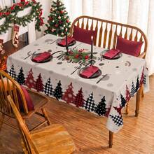 1 chiếc khăn trải bàn hình chữ nhật in họa tiết cây thông Noel, bông tuyết và quả thông, phù hợp trang trí bàn tiệc ngày lễ, sinh nhật, bữa tối, nhà hàng, trang trí nhà cửa mùa Thu/Đông Giáng Sinh - Nhiều màu - Xem 11