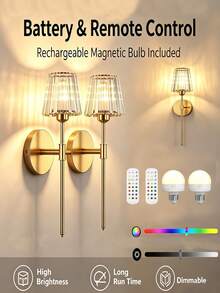 High-End Crystal Wireless Wall Lamp, Black & Gold Rechargeable Wall Light With Crystal Lampshade, Remote Dimming, 12-Color RGB & 3-Color CCT, Decorative Light For Bedroom, Living Room, Hallway - Multicolor - View 3