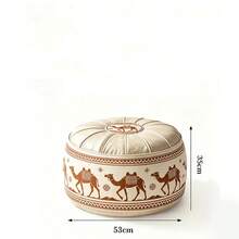 Boho Camel Pattern Round Storage Ottoman, Mid-Century Faux Leather Pouf Stool With Hidden Storage Space, Padded Comfort Seat & Waterproof Surface, Multi-Use As Footrest, Coffee Table, Home Decor For Living Room Bedroom Apartment - Multicolor - View 10