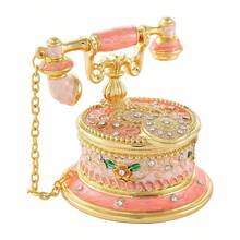 1 buah Kotak Perhiasan Figur Telepon Berwarna Merah Muda yang Dilukis Tangan, Kotak Perhiasan Enamel Antik dengan Tutup Berengsel, Kotak Penyimpanan Kecil untuk Cincin dan Anting, Hadiah Dekorasi Rumah Unik untuk Keluarga - MultiWarna - View 2