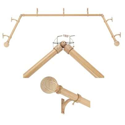 Corner Curtain Rod For Windows 36 To 72 Inch Center Rod,20 To 36 Inch Side Rods For Windows, 1 Inch Bay Window Curtain Rods With Aluminum Brackets And Imitation Wood Grain Leaf Pattern Finials