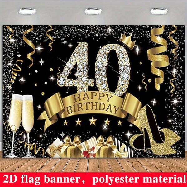 2D Flat Portable Reusable Black & Gold Birthday Backdrop, Suitable For Photo Shoots, Parties, Weddings, Home Decor - Black & Gold, Shiny Black & Gold Happy Birthday Photography Background, 40th, 50th, 90th Birthday Banner, Black & Gold Happy Birthday Sign Decoration, Suitable For Women, Suitable For Multiple Scenes!