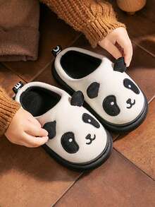 New Cartoon Panda Warm Slippers For Kids, Suitable For Autumn/Winter Home Wear, Plush Material - Beige - View 5