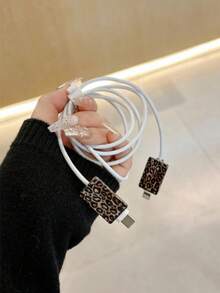 Minimalist Leopard Print Bow-Shaped Apple Charger Cable Protector, Suitable For 20W Apple 15 Charger Cable, 16 Pro Max Phone Data Cable, 13/14 Plus Protective Case, Anti-Break, Anti-Cat Bite - Brown Leopard Print - View 5