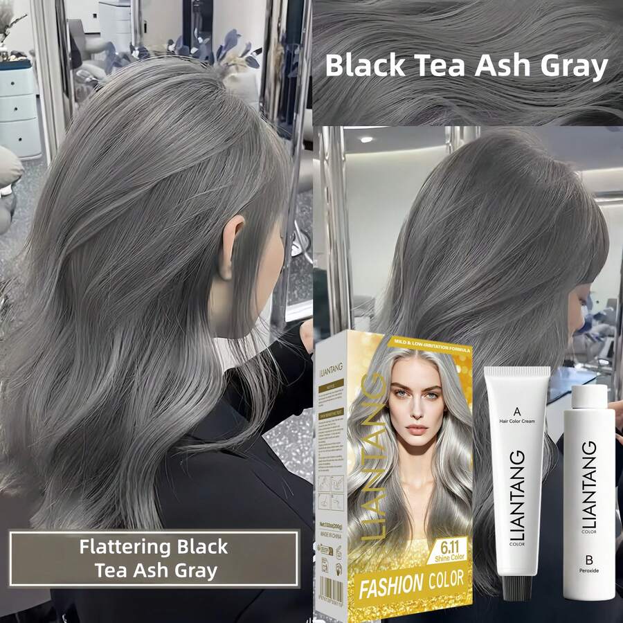 LIANTANG Ash Gray Hair Color Kit, Set Krim Pewarna Rambut Tahan Lama untuk Wanita, Lembut, Rendah Iritasi, Pewarna Rambut Rumahan DIY - MultiWarna - View 1