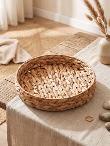 1pc/3pcs Handwoven Round Storage Basket, Round Serving Tray, Camping Living Room Farm Display Tray, Woven Gift Tray, Shelf Basket, Suitable For Storing Small Household Items - Khaki - View 4