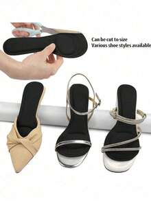 1 Pair Self-Adhesive Anti-Slip Warm Sweat-Absorbent Breathable Thickened Insoles For Women, Suitable For High Heels, Shoes And Sports Shoes - Black - View 5
