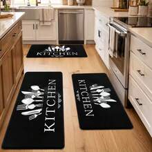 3pcs Non-Slip Kitchen Mat Set, Easy To Clean Durable Floor Mat, Suitable For Kitchen And Hallway, Kitchen Decor And Extension, Halloween Decoration - Black - View 6