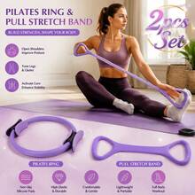 Pink Pilates Yoga Resistance Ring And Free Yoga Resistance Band, Home Fitness Workout Equipment, Suitable For Full Body Exercise - Multicolor - View 2