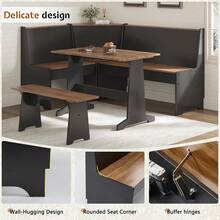 Breakfast Nook Dining Table Set, Corner Storage Organizer Box Small Spaces, Wooden Kitchen Furniture Display Rack, Style, Black Oak, Three Piece Set - 1 - View 4