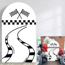1pc/65pcs 2D Flat Chiara Arch Racing Backdrop - Durable Lycra Spandex Fabric, Black & White Checkered - Suitable For Event And Party Decoration (Stand Not Included) - Multicolor - View 3