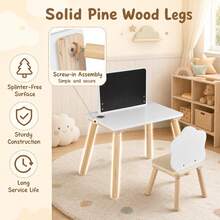 Weaning Table & Chair Set W/Chalkboard Brush Pot For Drawing Learning Mealtime White & Natural - White - View 8