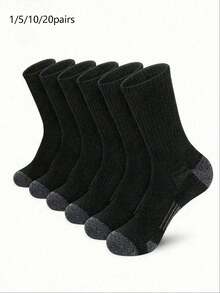 10 Pairs Black & White Popular Plus Size Men's Basketball Sports Mid-Calf Socks, Work Socks, Autumn Socks, Available In 20/10/5/1 Pairs - Black and White - View 10