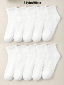 1/6/12/24 Pairs Kids Solid White Athletic Mid-Calf Socks, Newborn Essentials,Baby Stuff,Back To School - Multicolor - View 18