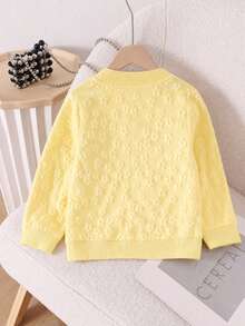 Girls' Casual Fashion Floral Textured Long Sleeve Zip-Up Jacket, Suitable For Daily Casual, Outdoor Activities And School Wear - Yellow - View 4