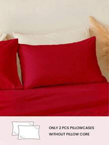 HONEY MOON 2pcs Ultra Soft Solid Color Pillowcases, Soft & Breathable, Envelope Closure, Wrinkle-Resistant, No Filling - Suitable For T/F/Q/K Size Home And Dorm, Red - Red - View 2