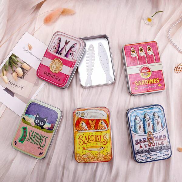 3pcs Personalized Fashion Sardine Portable Jewelry Box, Earring, Necklace, Ring Small Storage Gift Box