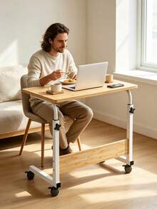Movable Height‑Adjustable Computer Desk, 60*40cm Spacious Tabletop, Freely Adjustable Height, Equipped With Casters For Easy Movement, Sturdy Steel Frame, Versatile For Home‑Based Work And Study. - A - View 2