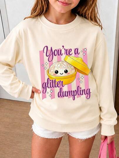 Tween Girl 1pc Printed Crew Neck Sweatshirt, Unisex Tween Girl Matching Outfit For Sisters, Best Friends And Family, Long Sleeve Top For Young Students, Suitable For Autumn/Winter