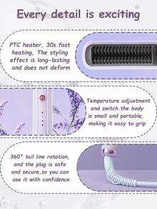CRASTS Hair Straightener Brush, 2‑In‑1 Straightening Brush For Smooth Sleek Hair & Loose Curls, Ceramic Tourmaline Hot Brush Anti‑Scald Design, Portable Electric Hair Styling Comb For Home Salon Use - Lilac Purple - View 9