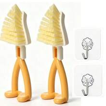 4pcs/Set 2 Multifunctional Foldable Triangular Cleaning Brushes With 2 Hooks, Upright Pot And Gap Brush, Corner Cleaner, Suitable For Kitchen Cookware, Stove, Sink, Dead Angle Gap Household Cleaning Tools - 2 Brushes + 2 Hooks - View 5
