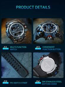 SANDA 3133 Men's Digital Analog Sports Watch 50M Waterproof Multifunction Chronograph Alarm Luminous Silicone Strap Outdoor Watch - One Size - View 10