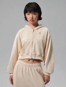Jordan Women's AS W J BRK FLC MD CRP FZ FT Knit Sweatshirt Jacket IV7522-272 - Beige - View 1