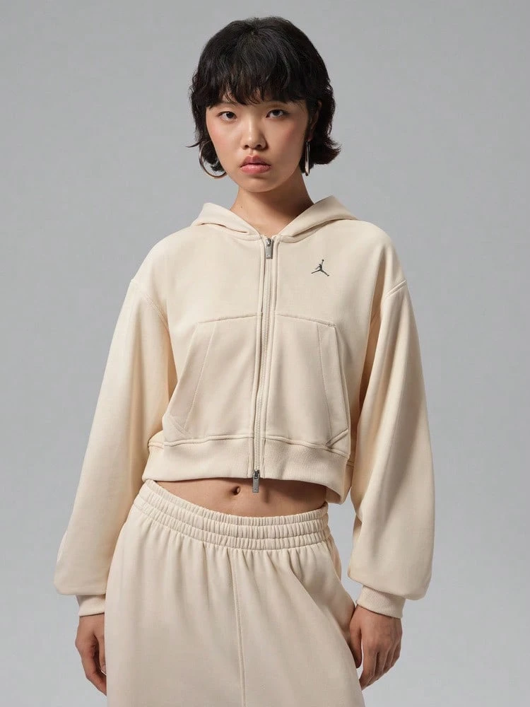 Jordan Women's AS W J BRK FLC MD CRP FZ FT Knit Sweatshirt Jacket IV7522-272 - Beige - View 1