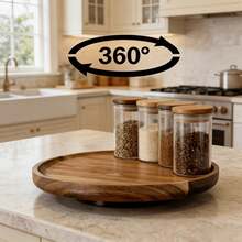 1PC Wooden Serving Tray, Slouchy Susan Rotating Tray, Charcuterie Board, Suitable For Appetizers, Desserts, Fruits, Bread, Vegetables, Home Decor, Restaurant Food Display (With Rotating Base, No Lid) - Brown - View 14