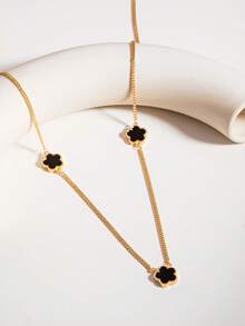 1pc Long Necklace Lucky Five-Leaf Clover Flower Long Necklace Fashion Autumn/Winter Sweater Chain - Style 1 - View 2