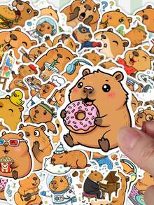 50pcs Funny Capybara Stickers, Cute Cartoon Humorous Daily Scene Capybara Patterns, Waterproof Vinyl Stickers, Suitable For Water Bottles, Laptops, Scrapbooks Decoration - Multicolor - View 2