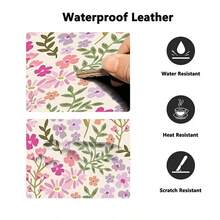 Cute Floral Pattern Leather Gaming Mouse Pad Large Desk Mat Non-Slip Leather Material, Perfect For Office And Home Use, Ideal Gift For Boyfriend/Girlfriend, 35.4X15.7 Inches Desk Mat And Mouse Pad Set Large Mouse Pads For Desk Back To School - View 8