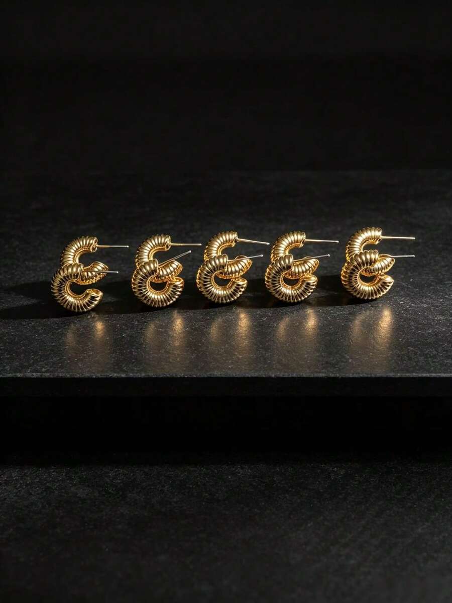 10pcs/Set Minimalist Fashion Stud Earrings, Unisex Versatile Personalized Earrings DIY Jewelry Accessories - C-type Thread - View 1