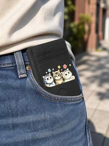 Slim Multi Slot Card Holder With Cute Cat Pattern,Mini Credit Card Wallet Portable Id Card Case For Women,Credit Card Holder Money Clip With Id Window - Multicolor - View 2