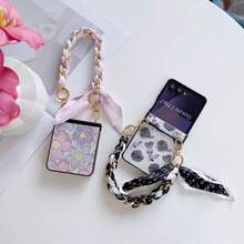 Purple Pink Oil Painting Floral Foldable Phone Case With Scarf Chain Compatible With Samsung Galaxy Z Flip8 5G/Galaxy Z Flip7 5G/Galaxy Z Flip6 5G/Galaxy Z Flip5 5G/Galaxy Z Flip4 5G Premium Luxury Foldable Phone Case - Multicolor - View 2