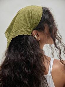 1件原創花卉圖案刺繡捲邊女款髮帶頭巾，適合日常穿著與度假 - 綠色 - 查看 1