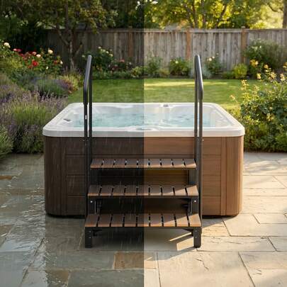 Escalones para jacuzzi con pasamanos, escaleras de 3 peldaños para spa al aire libre, capacidad de 550 lb, peldaño de 32.3 pulgadas de ancho, acero y plástico, fácil montaje, escalera antideslizante para piscina elevada/inflable, RV, patio, terraza