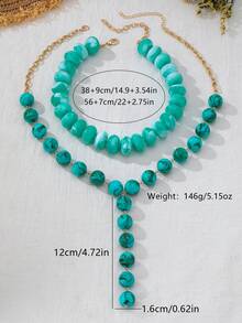 OABE Autumn Outfit 2pcs/Set Bohemian Style Vintage Mint Green Mixed Beaded Necklace Set Includes 1 Choker Necklace And 1 Y-Shaped Necklace Suitable For Women's Daily Wear - Multicolor - View 5