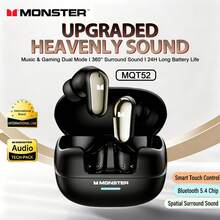 Monster MQT52 無線藍牙 5.4 入耳式耳機，雙遊戲與音樂模式，0.08s 超低延遲，13mm 驅動單體，HiFi 立體聲，隔音，IPX4 防水，長續航，適用於遊戲、運動、商務、學習 - 查看 3